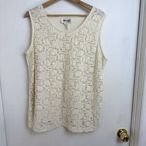 Vtg Ivory Lace Crochet Tank Top Women Size 14 Fairy Cottagecore Prairie Festival